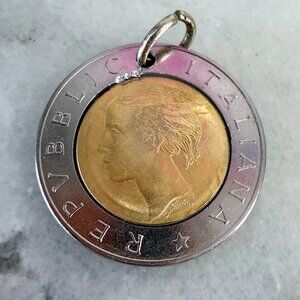 Vintage Italian Lira Coin Pendant - 1982–2001